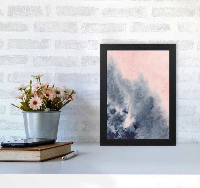 Sand Pink and Navy Watercolour 04 Art Print by Pixy Paper A4 White Frame