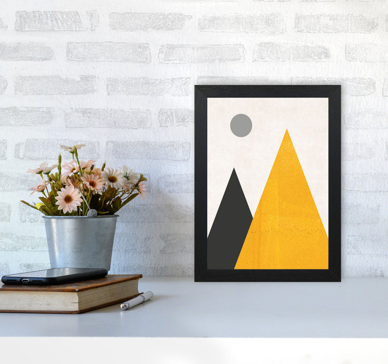 Mountains and moon mustard Art Print by Pixy Paper A4 White Frame