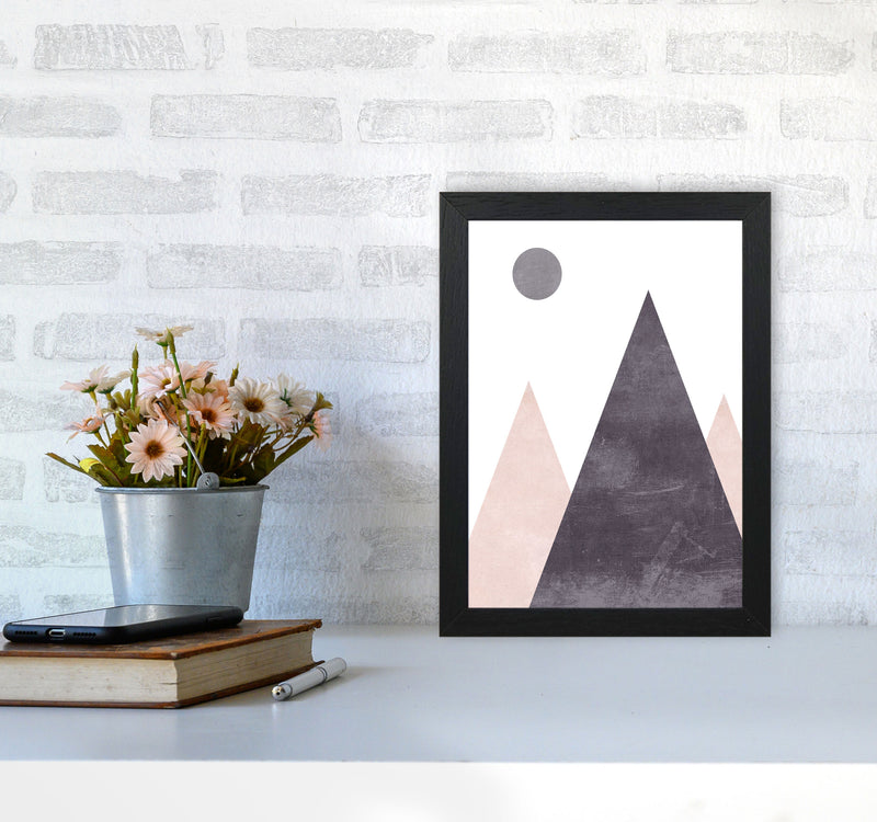 Mountains and moon pink cotton Art Print by Pixy Paper A4 White Frame