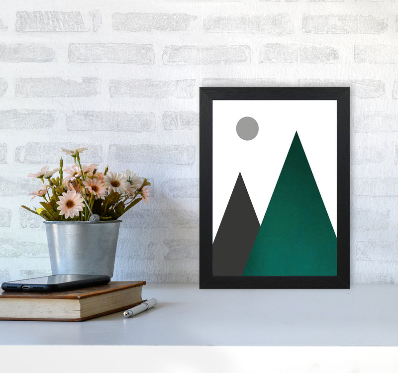 Mountains and moon emerald Art Print by Pixy Paper A4 White Frame
