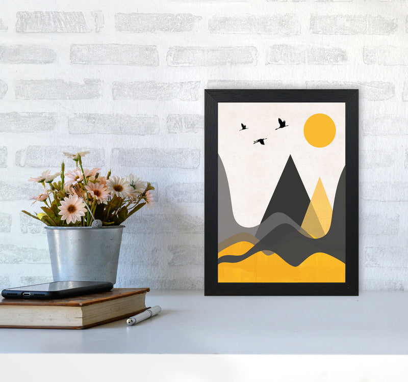 Hills and mountains mustard Art Print by Pixy Paper A4 White Frame