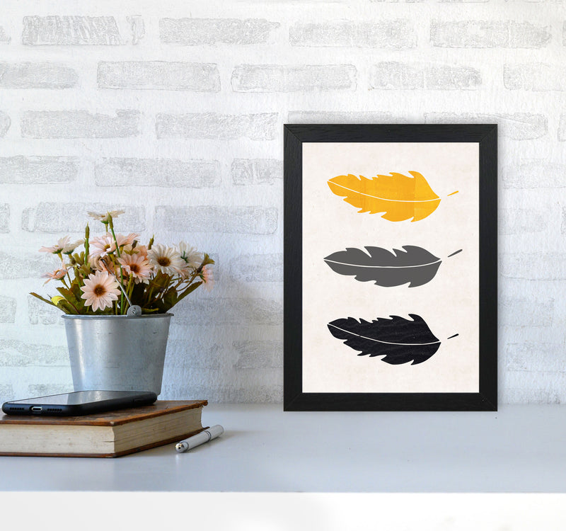 Feathers Mustard Art Print by Pixy Paper A4 White Frame