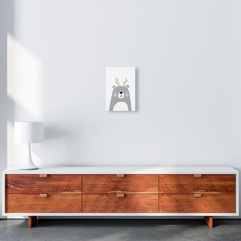 Grey Bear With Antlers Modern Print Animal Art Print A4 Canvas