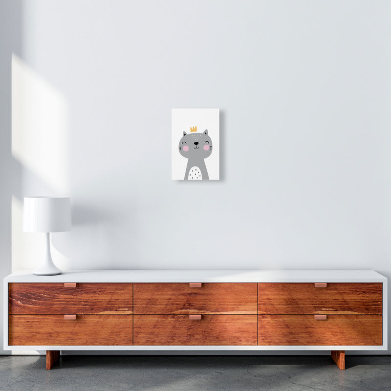Grey Scandi Cat With Crown Modern Print Animal Art Print A4 Canvas