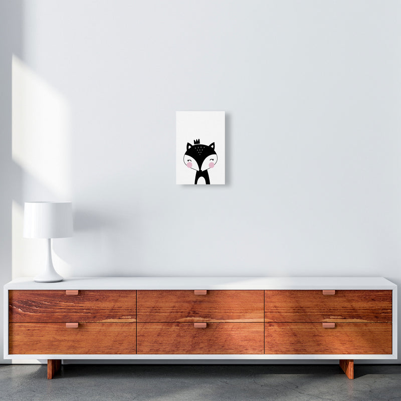 Scandi Black Fox With Crown Framed Nursey Wall Art Print A4 Canvas