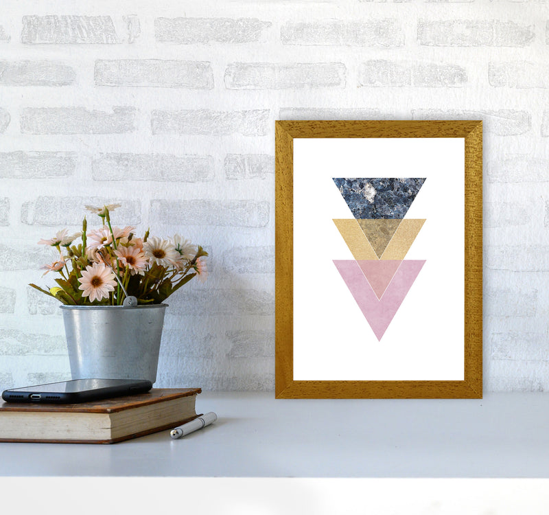 Blue, Gold And Pink Abstract Triangles Modern Print A4 Print Only