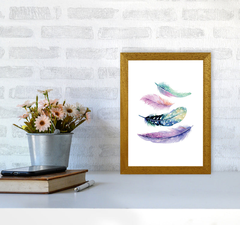 Turquoise And Purple Bird Feathers Abstract Modern Print A4 Print Only