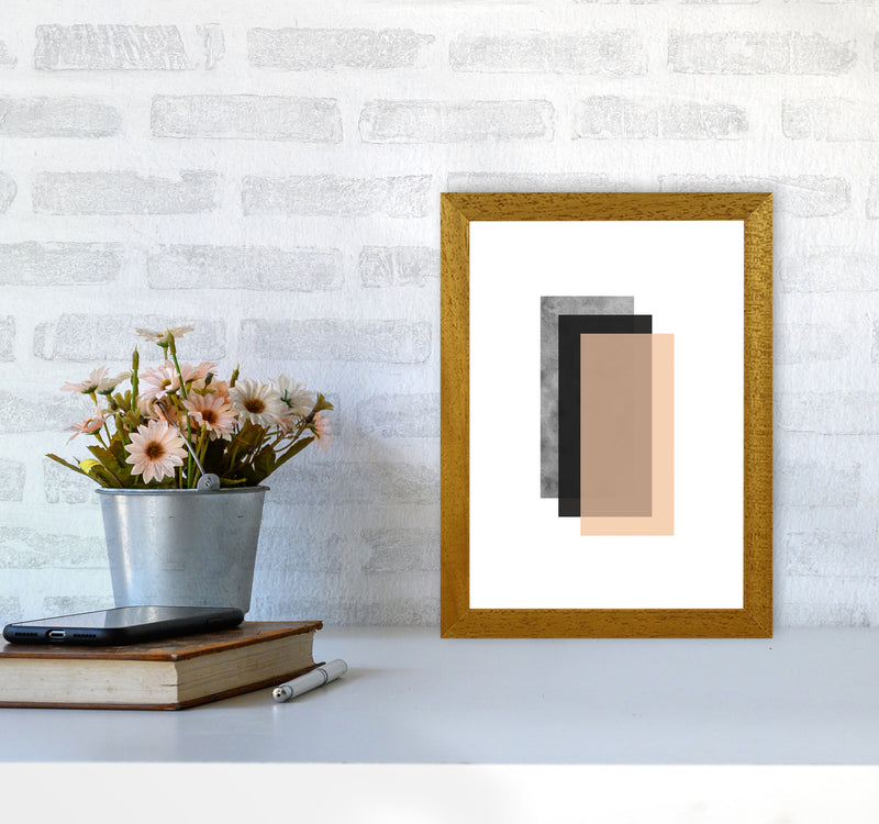 Peach And Black Abstract Rectangles Modern Print A4 Print Only