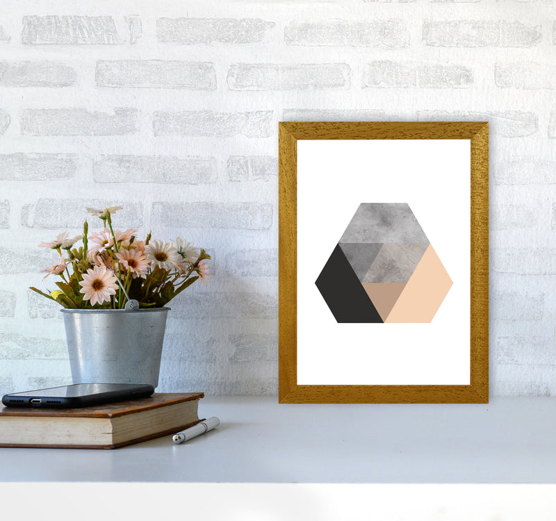 Peach And Black Abstract Hexagon Modern Print A4 Print Only