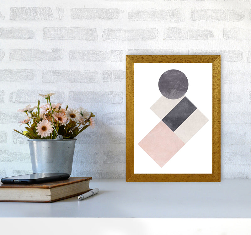 Cotton, Pink And Grey Abstract Squares And Circle Modern Print A4 Print Only