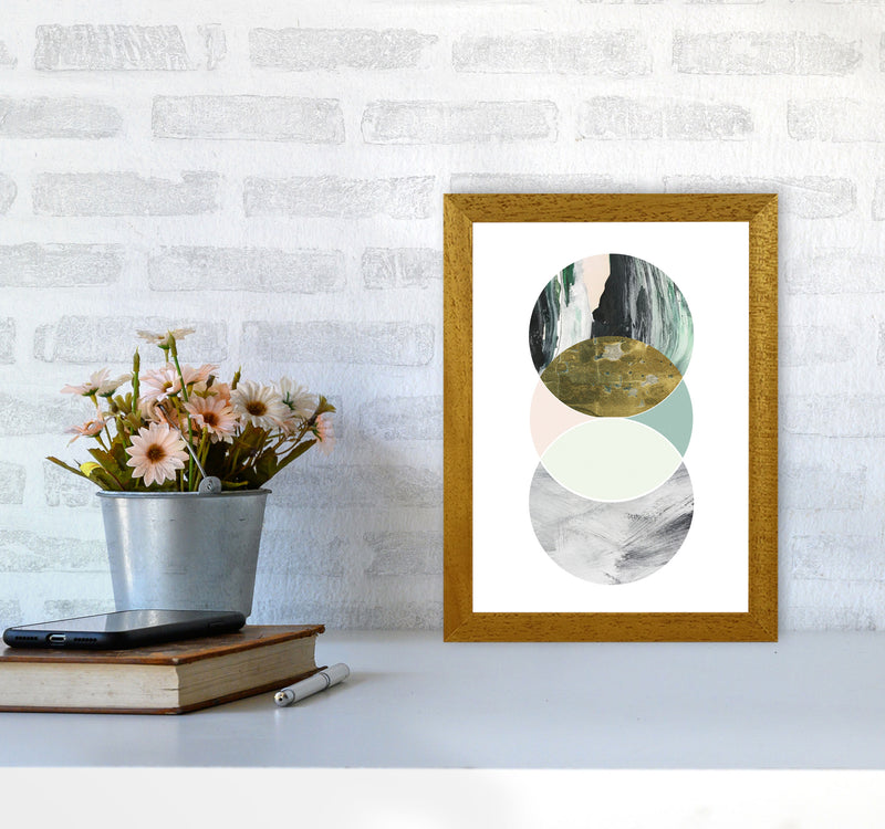 Textured Peach, Green And Grey Abstract Circles Modern Print A4 Print Only