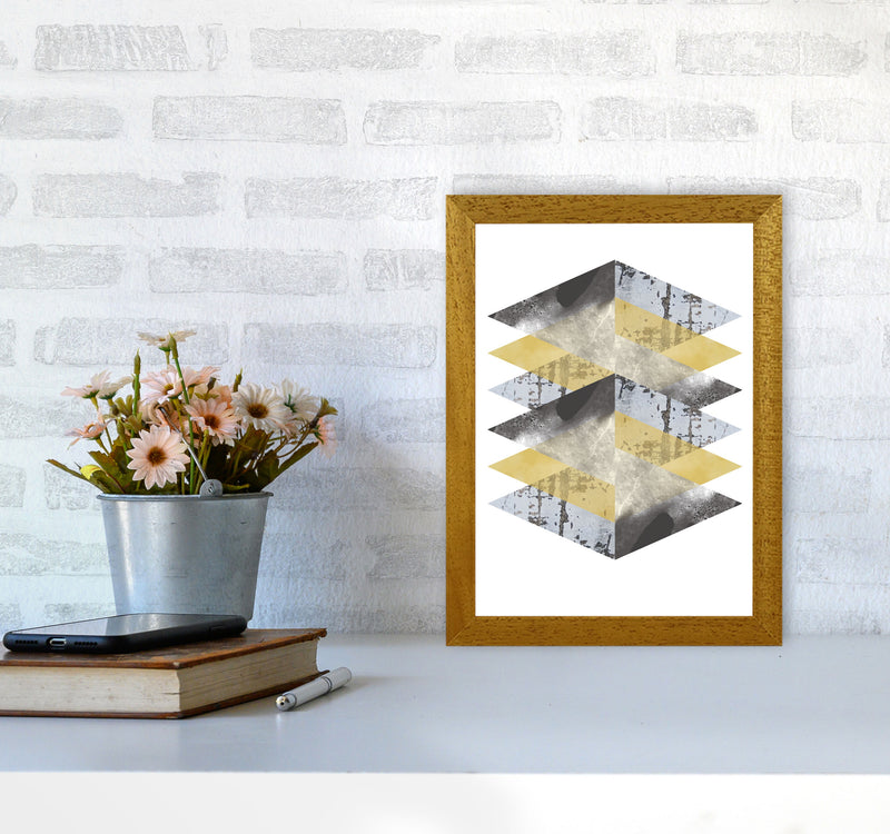 Scuff, Yellow And Grey Abstract Triangles Modern Print A4 Print Only