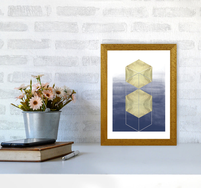 Navy And Gold Abstract Hexagons Modern Print A4 Print Only