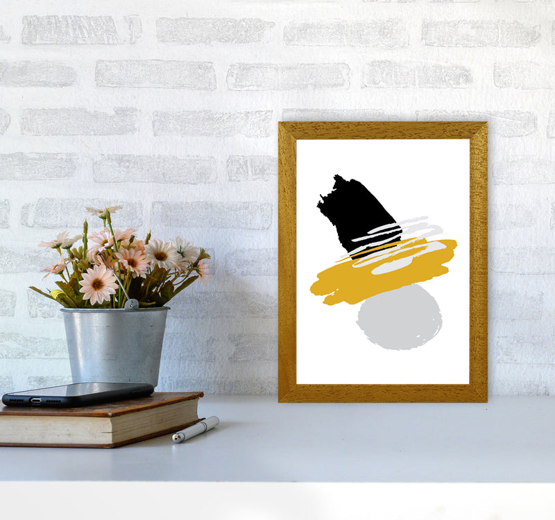 Mustard And Black Abstract Paint Shapes Modern Print A4 Print Only