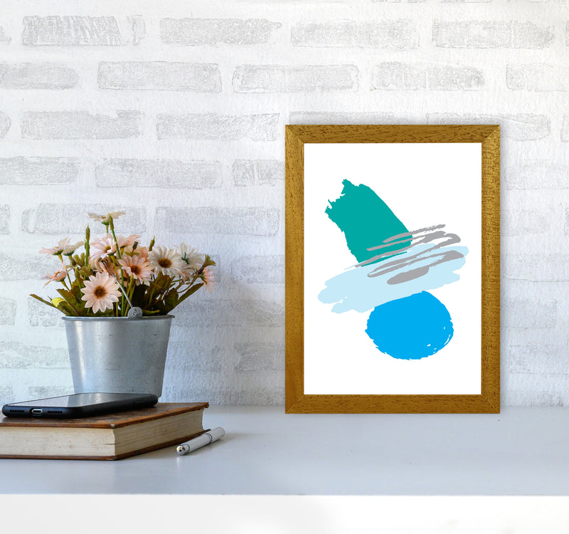 Blue And Teal Abstract Paint Shapes Modern Print A4 Print Only