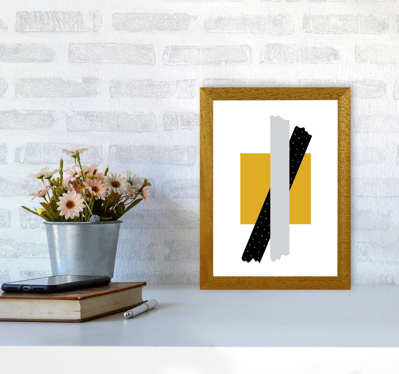 Yellow Square With Grey And Black Bow Abstract Modern Print A4 Print Only