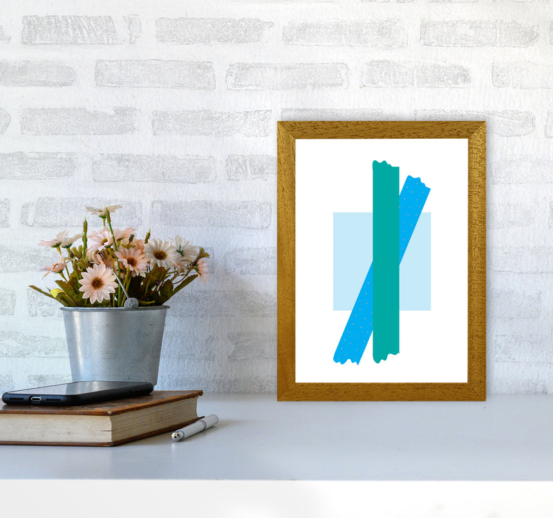 Blue Square With Blue And Teal Bow Abstract Modern Print A4 Print Only