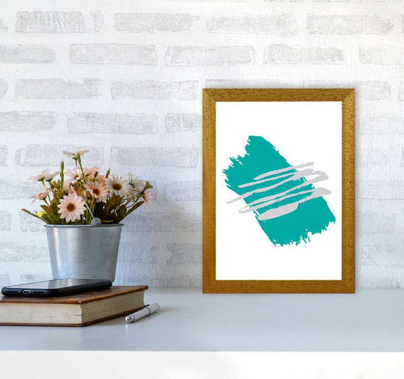 Teal Jaggered Paint Brush Abstract Modern Print A4 Print Only