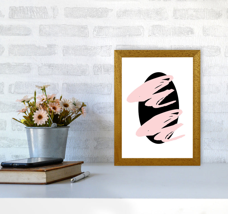 Abstract Black Oval With Pink Strokes Modern Art Print A4 Print Only