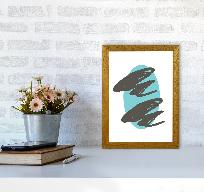 Abstract Teal Oval With Brown Strokes Modern Print A4 Print Only