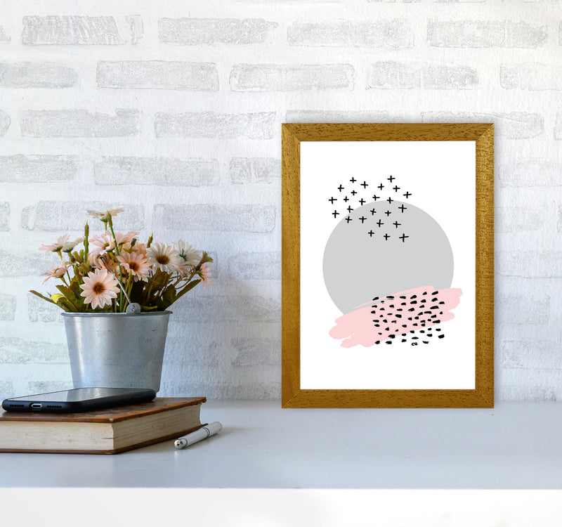 Abstract Grey Circle With Pink And Black Dashes Modern Print A4 Print Only