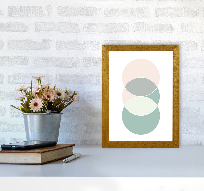 Peach, Green And Grey Abstract Circles Modern Print A4 Print Only