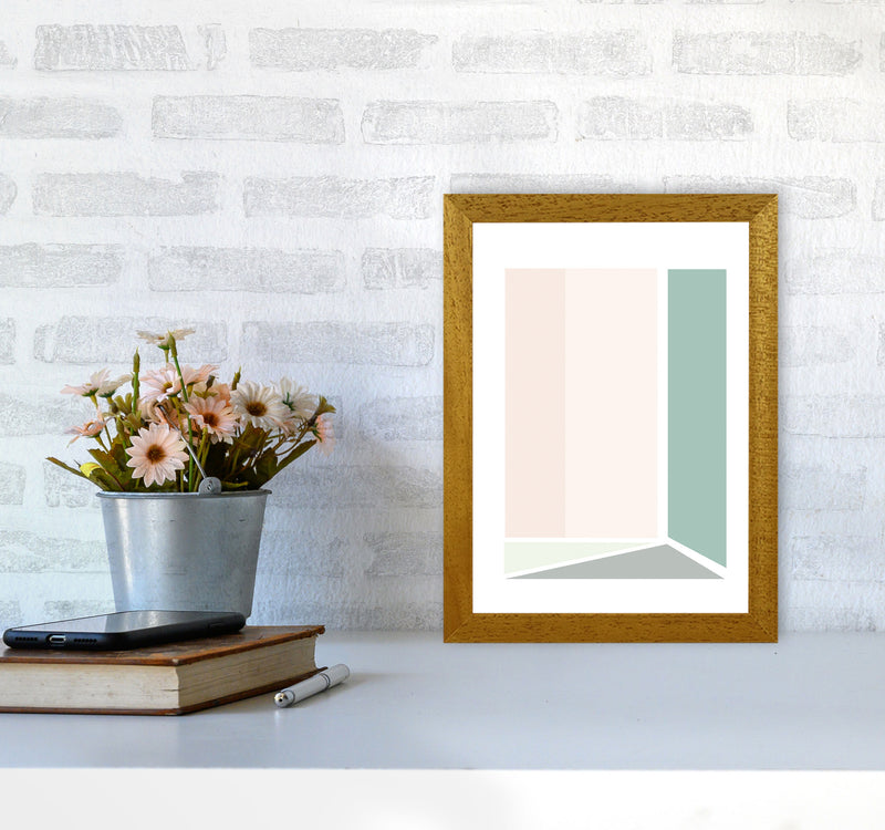 Peach, Green And Grey Abstract Rectangle Modern Print A4 Print Only