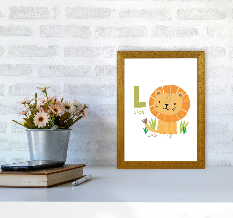 Alphabet Animals, L Is For Lion Framed Nursey Wall Art Print A4 Print Only