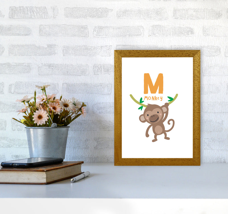Alphabet Animals, M Is For Monkey Framed Nursey Wall Art Print A4 Print Only