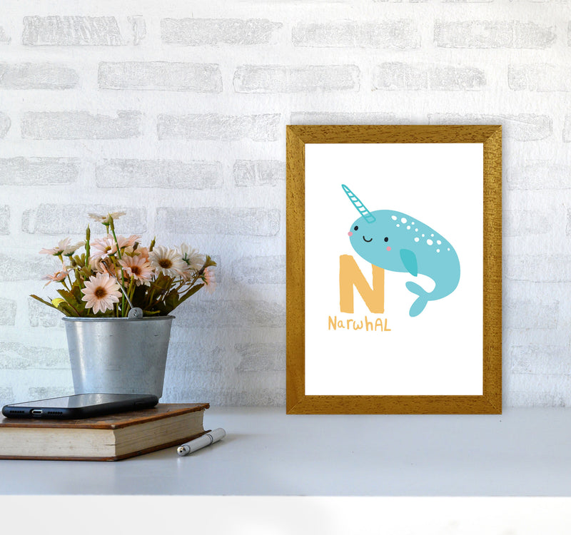 Alphabet Animals, N Is For Narwhal Framed Nursey Wall Art Print A4 Print Only