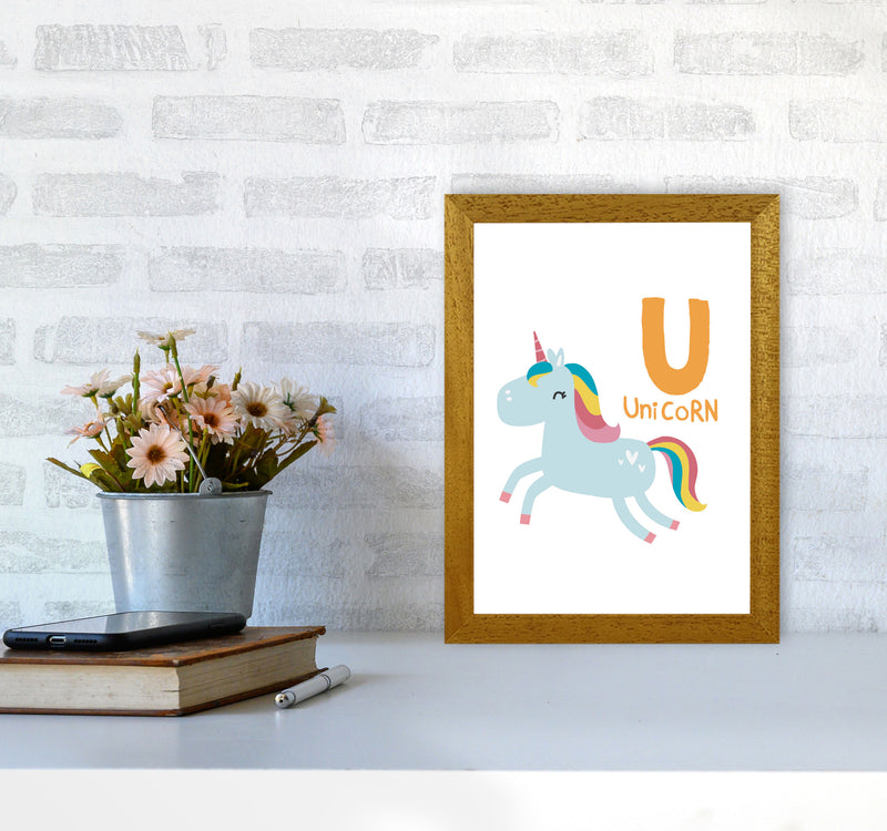 Alphabet Animals, U Is For Unicorn Framed Nursey Wall Art Print A4 Print Only