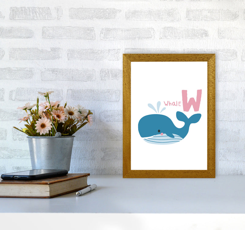 Alphabet Animals, W Is For Whale Framed Nursey Wall Art Print A4 Print Only