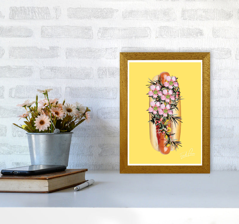 Yellow Hot Dog Food Print, Framed Kitchen Wall Art A4 Print Only