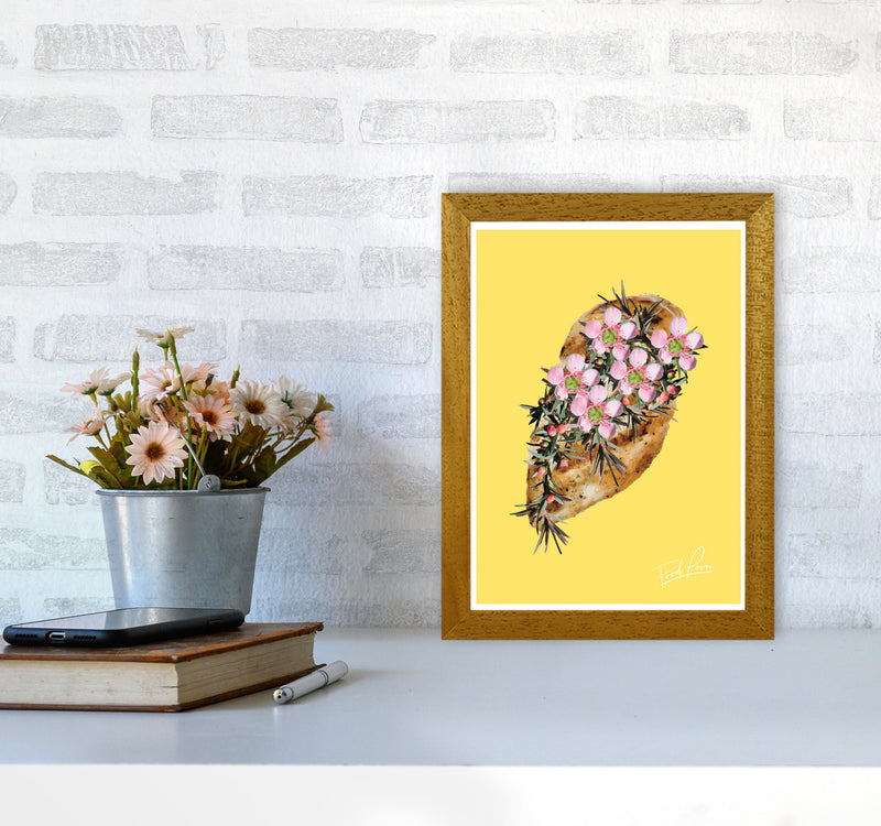 Yellow Chicken Food Print, Framed Kitchen Wall Art A4 Print Only