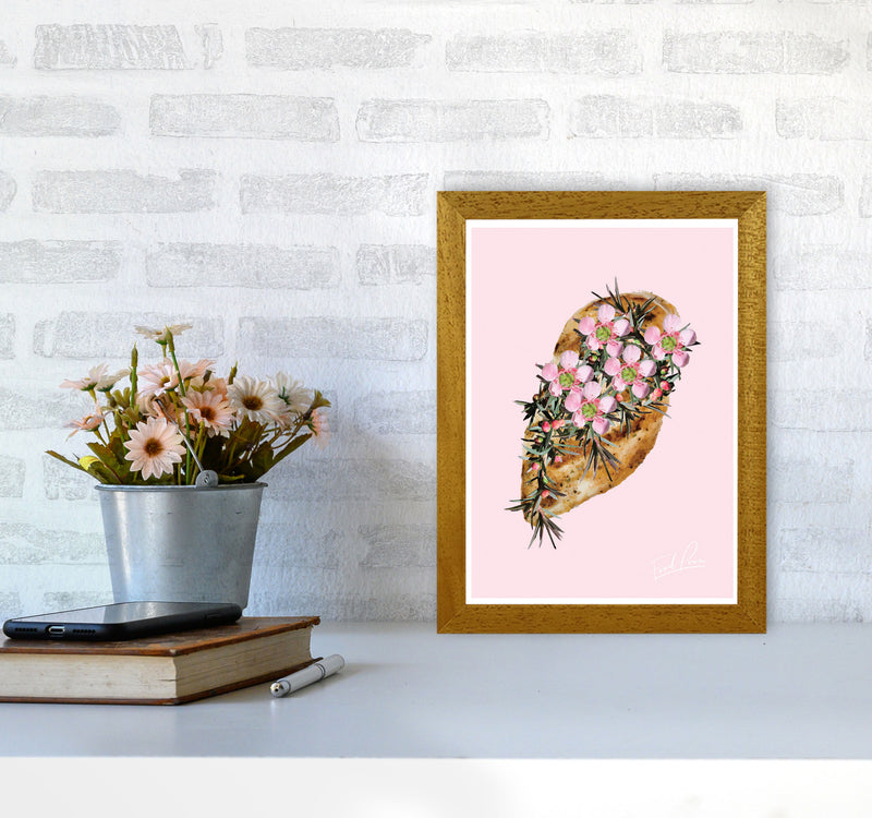 Pink Chicken Floral Food Print, Framed Kitchen Wall Art A4 Print Only