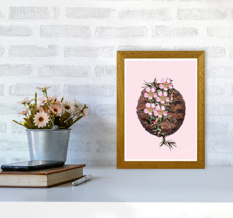 Pink Burger Floral Food Print, Framed Kitchen Wall Art A4 Print Only