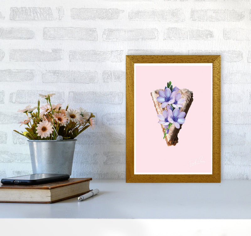Pink Coffee Cake Floral Food Print, Framed Kitchen Wall Art A4 Print Only