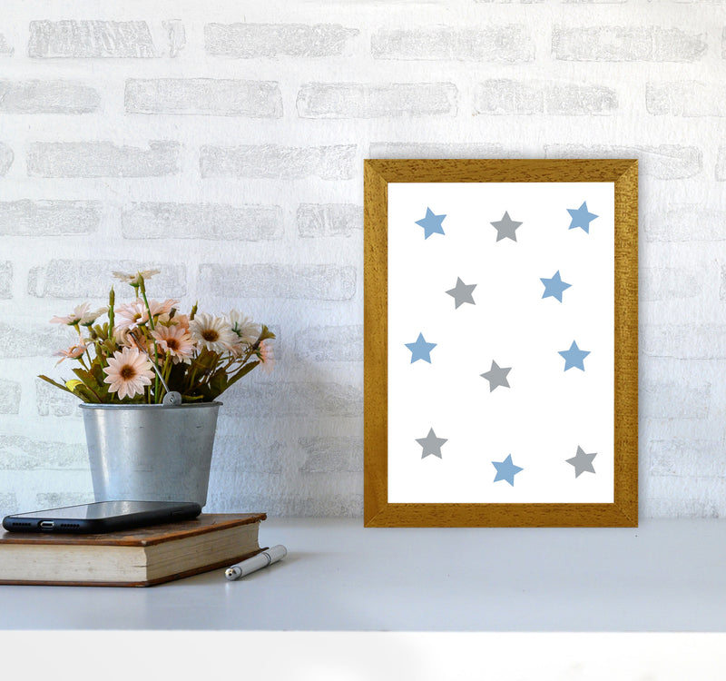 Blue And Grey Stars Framed Nursey Wall Art Print A4 Print Only