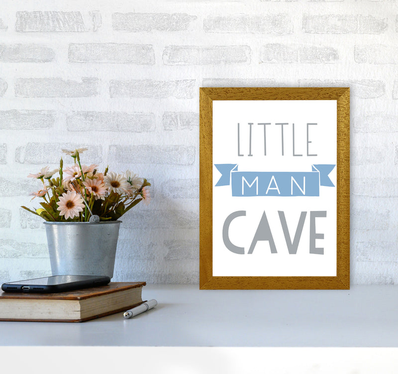 Little Man Cave Blue Banner Framed Nursey Wall Art Print A4 Print Only