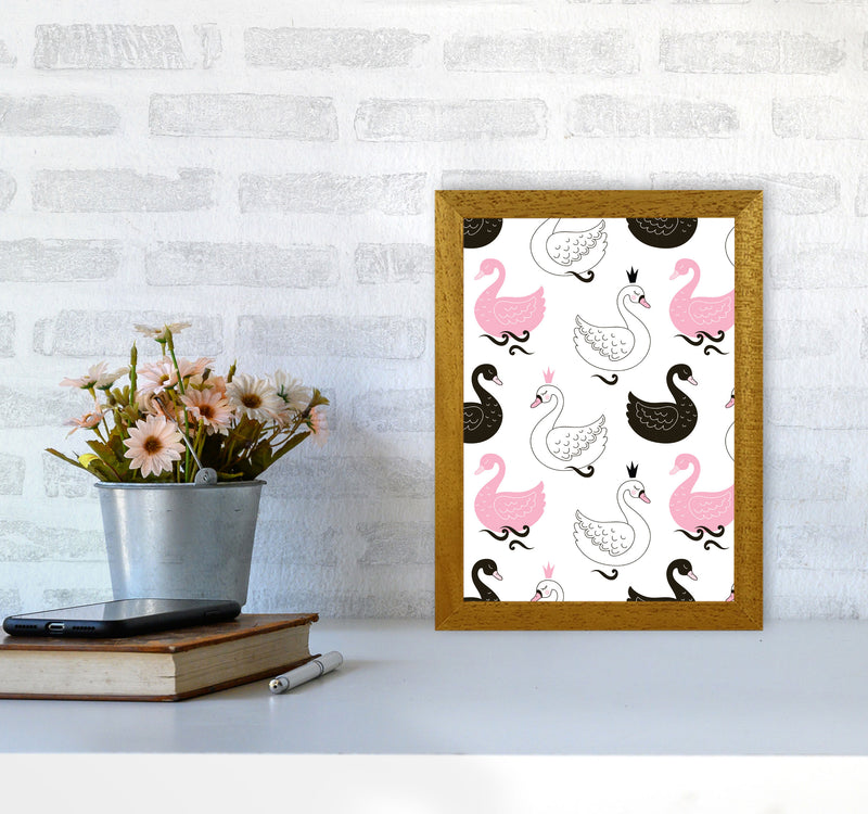 Pink Black And White Swan Pattern Modern Print Animal Art Print A4 Print Only