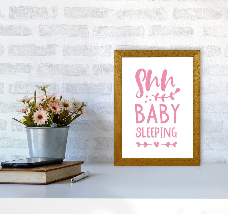 Shh Baby Sleeping Pink Framed Nursey Wall Art Print A4 Print Only