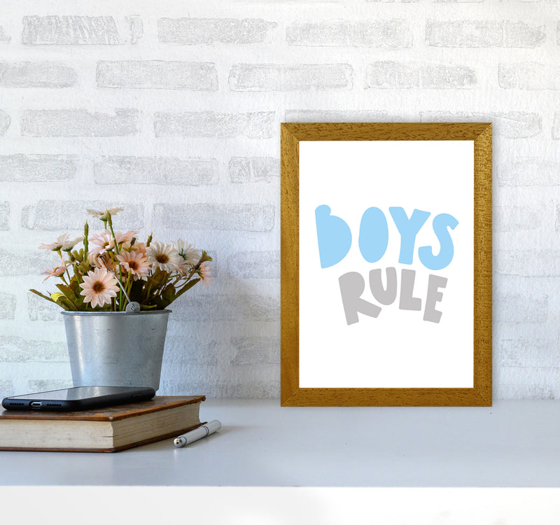 Boys Rule Grey And Light Blue Framed Typography Wall Art Print A4 Print Only