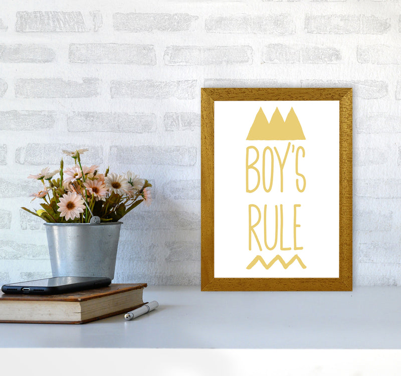 Boys Rule Gold Framed Nursey Wall Art Print A4 Print Only