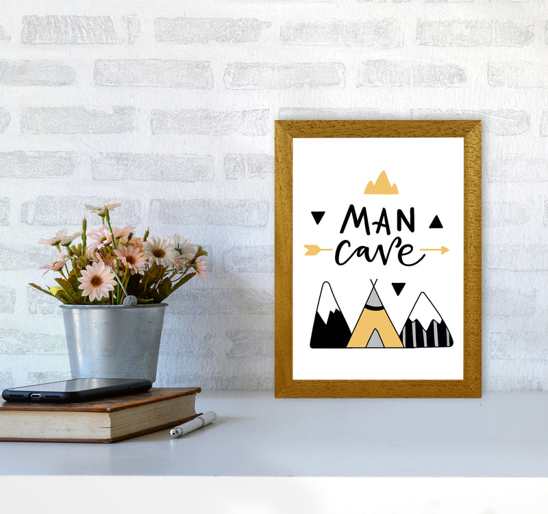 Man Cave Mountains Mustard And Black Framed Typography Wall Art Print A4 Print Only