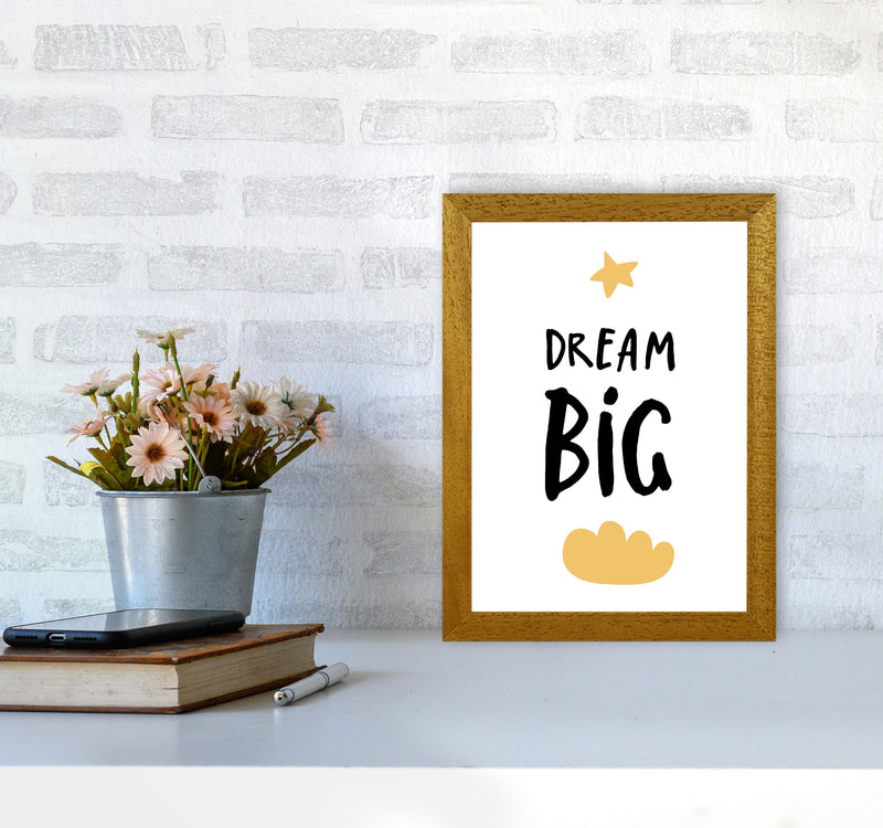 Dream Big Yellow Cloud Framed Typography Wall Art Print A4 Print Only