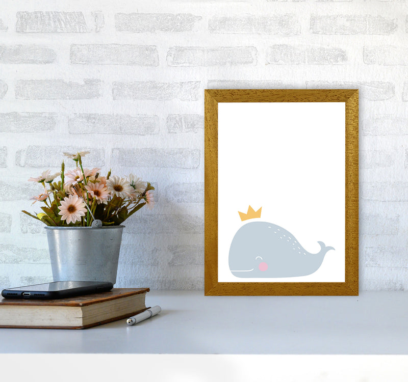 Whale With Crown Framed Nursey Wall Art Print A4 Print Only