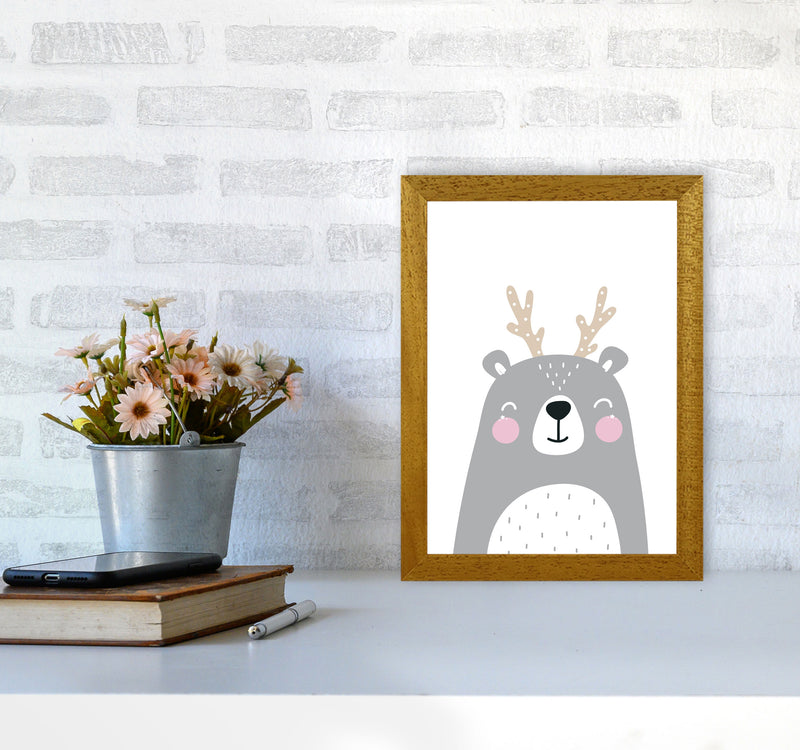Grey Bear With Antlers Modern Print Animal Art Print A4 Print Only