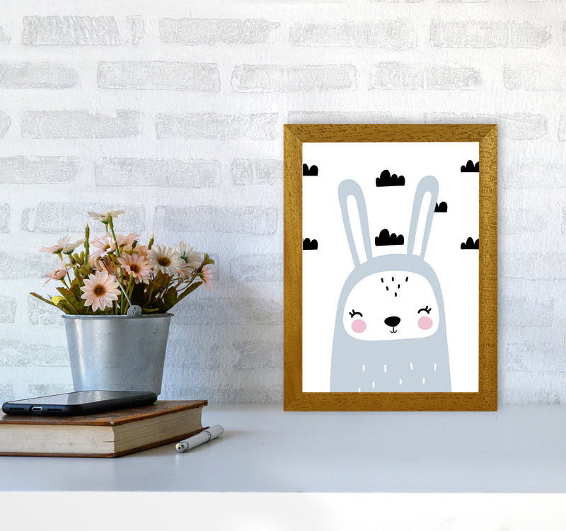 Blue Scandi Bunny With Clouds Modern Print Animal Art Print A4 Print Only