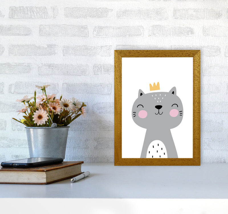 Grey Scandi Cat With Crown Modern Print Animal Art Print A4 Print Only