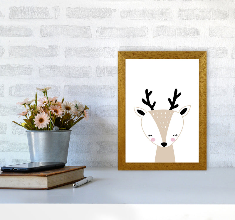 Scandi Beige Deer Framed Nursey Wall Art Print A4 Print Only